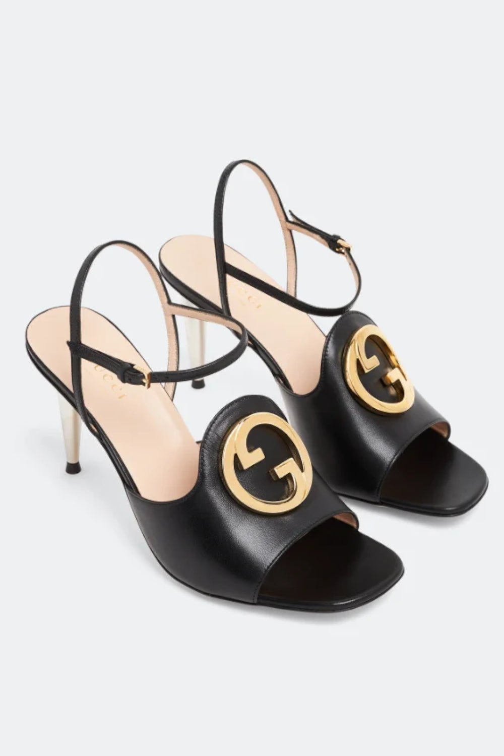 Sandali Gucci Blondie in Pelle Nera  Tacco a Spillo Effetto Specchio 723396 C9D001000 Gucci 