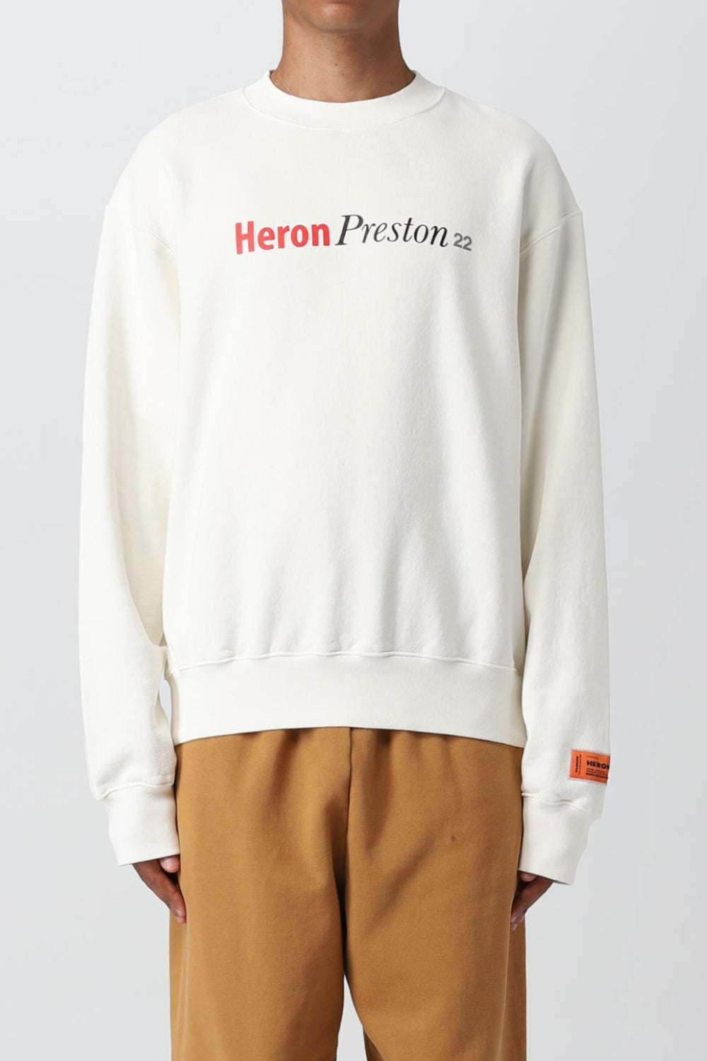 Felpa bianca This Is Not Logo Heron Preston con stampa frontale e label arancione HMBA020F22JER007 /0184 Heron Preston 