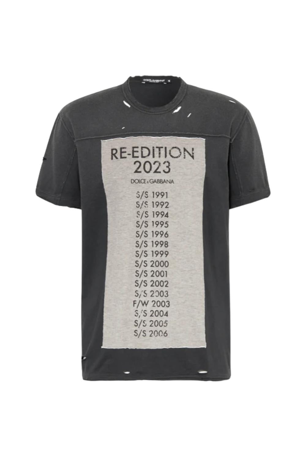 T-shirt Dolce&Gabbana nera in cotone con stampa logo Re-Edition 2023 G8QL2T G7I3NS9000 Dolce & Gabbana 