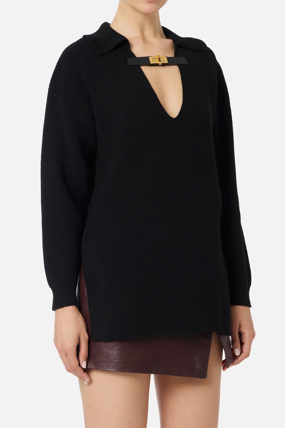 Maglia in misto lana con cinturino gioiello<BR/> MK06S 56E2110 Elisabetta Franchi 