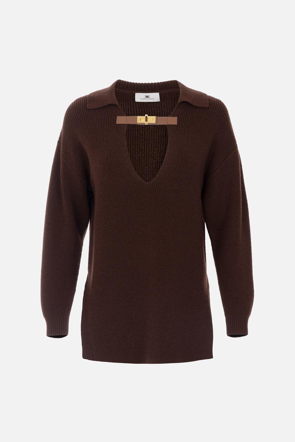 Maglia in misto lana con cinturino gioiello<BR/> MK06S 56E2EA3 Elisabetta Franchi 