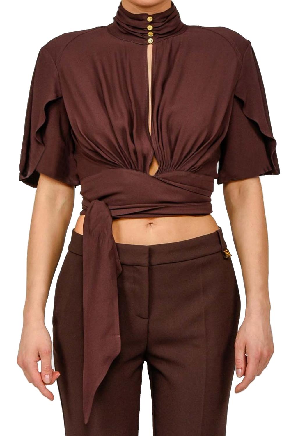 Blusa in georgette di viscosa con volant e fusciacca CA158 62E2644 Elisabetta Franchi 