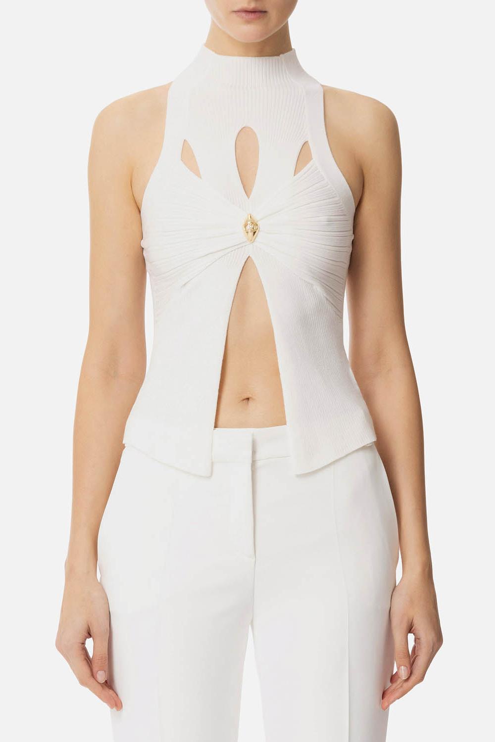 Canotta a costine con cut-out<BR/> TK30B 51E2360 Elisabetta Franchi 