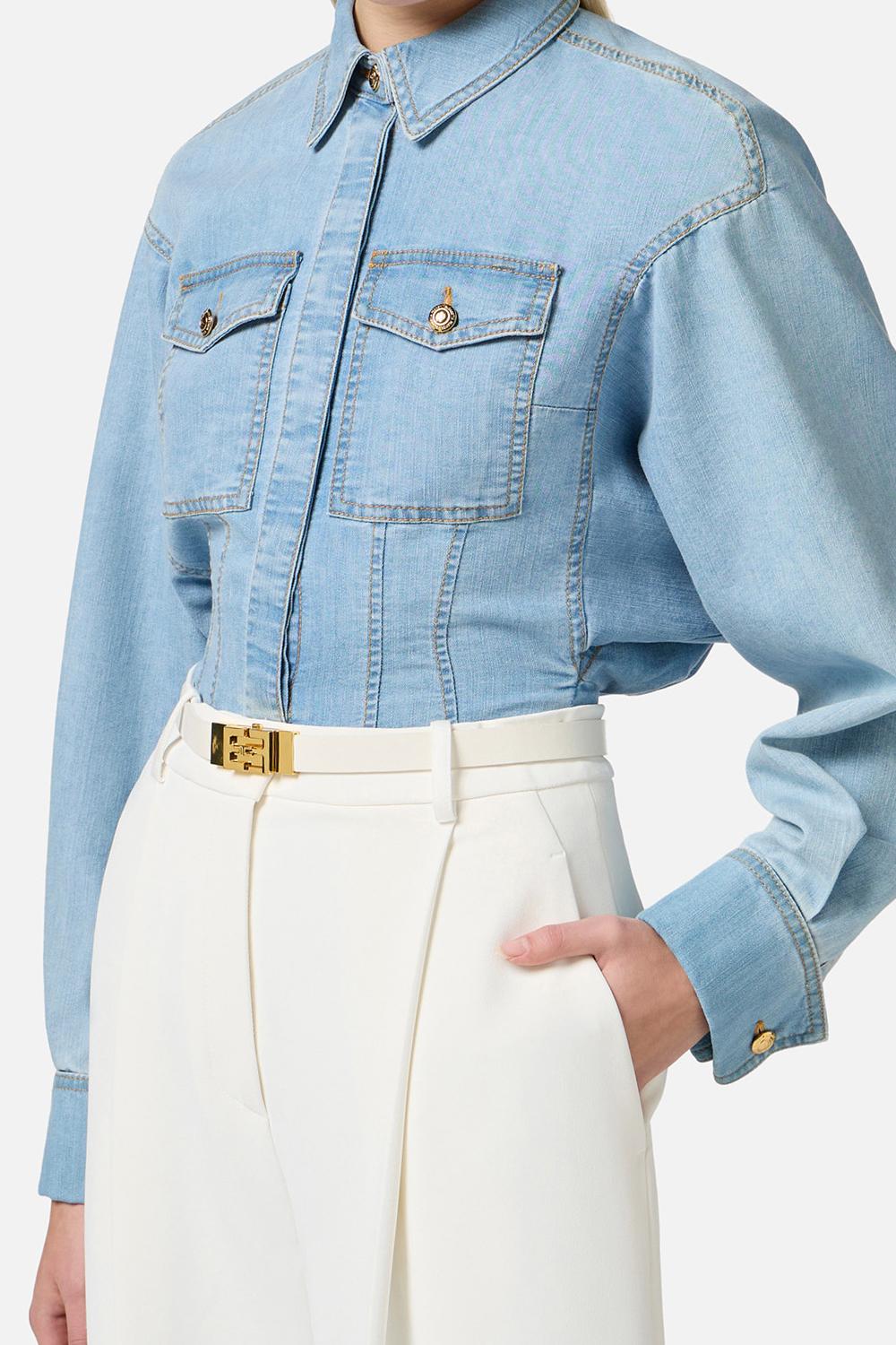 Camicia in denim con baschina<BR/> CJ33D 51E2192 Elisabetta Franchi 