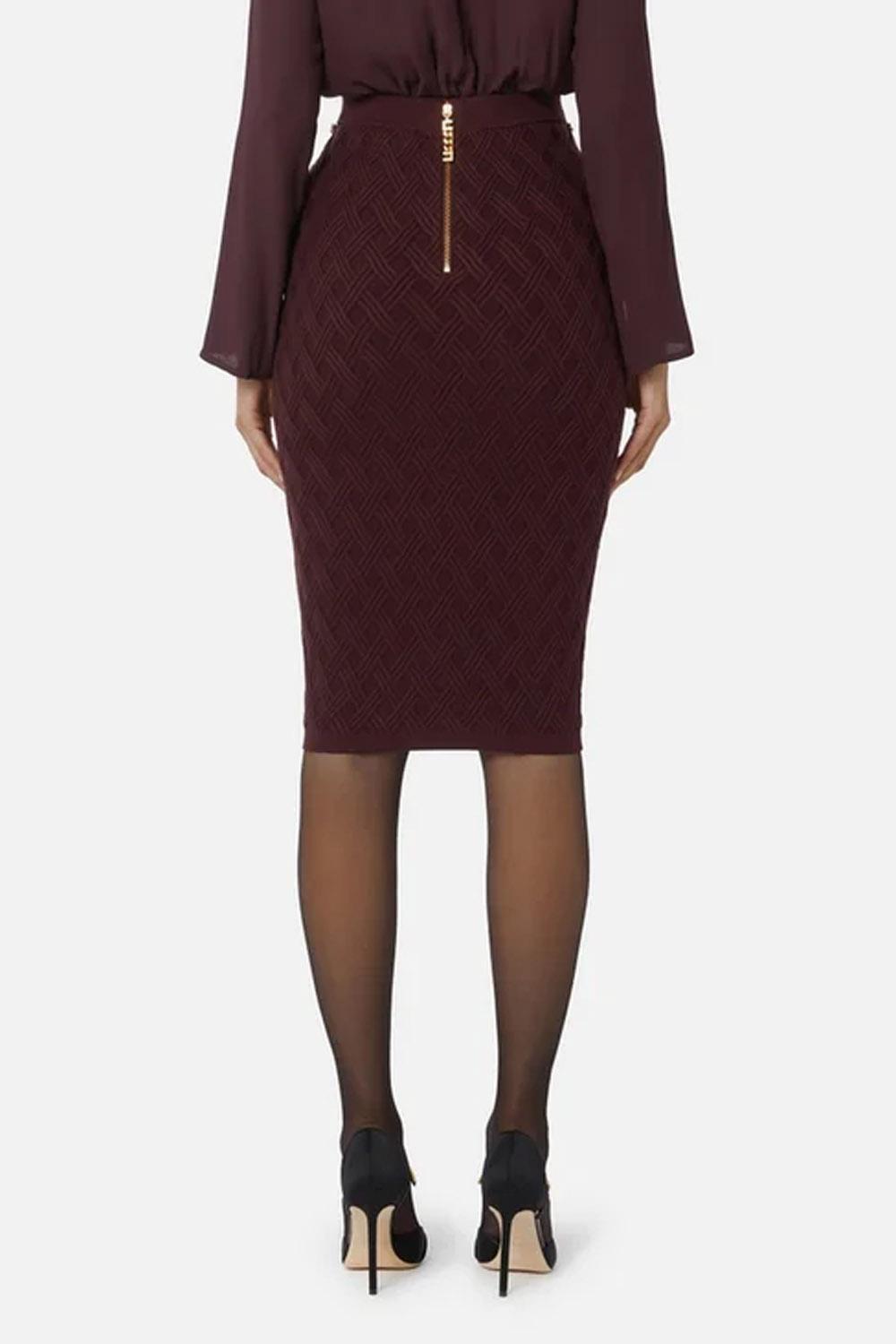 Gonna in maglia a rombi con dettaglio gioiello<BR/> GK20B 56E2EA4 Elisabetta Franchi 