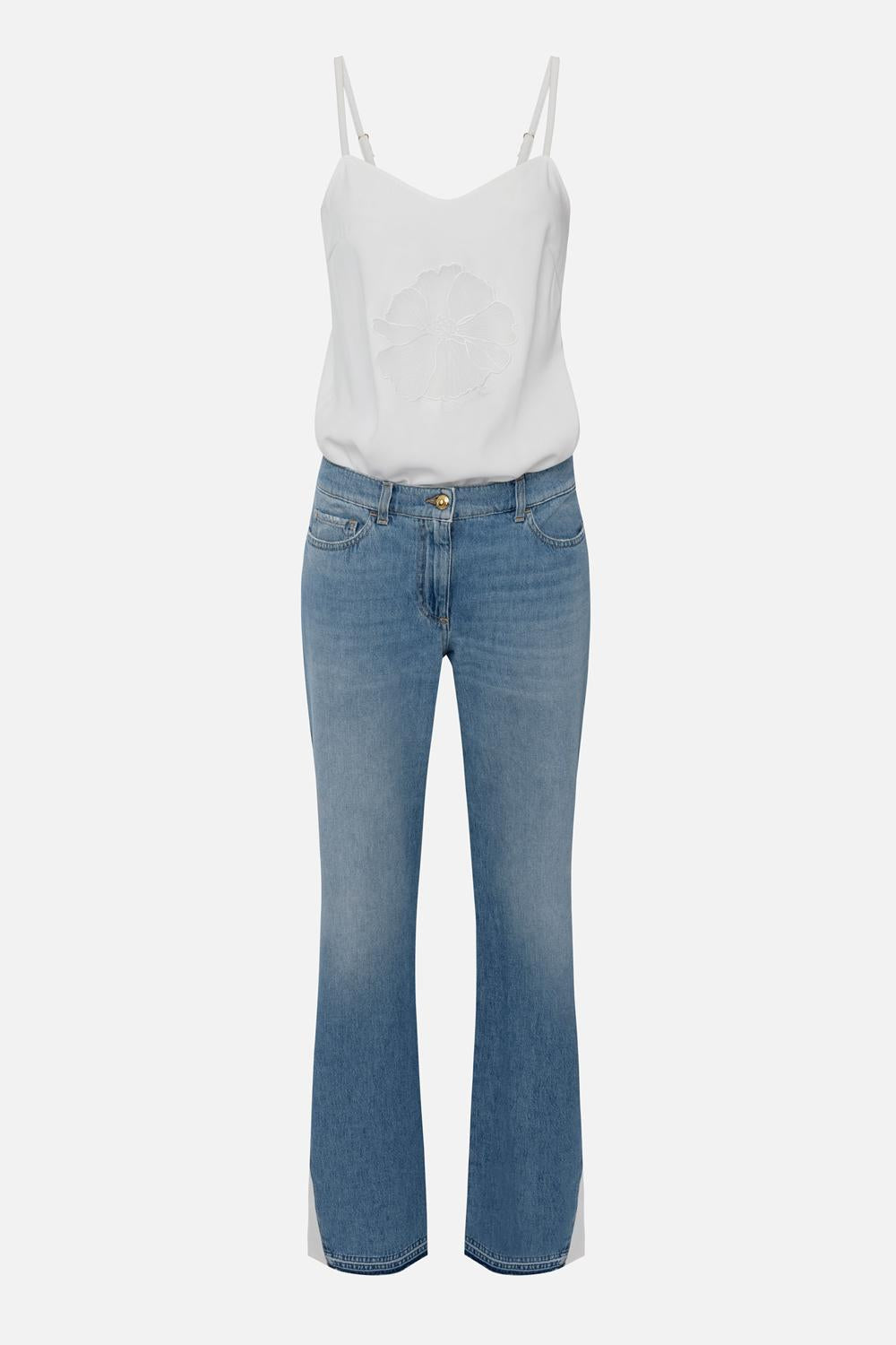 Tuta trompe-l'oeil in crêpe e denim<BR/> TJ37I 51E2DM2 Elisabetta Franchi 