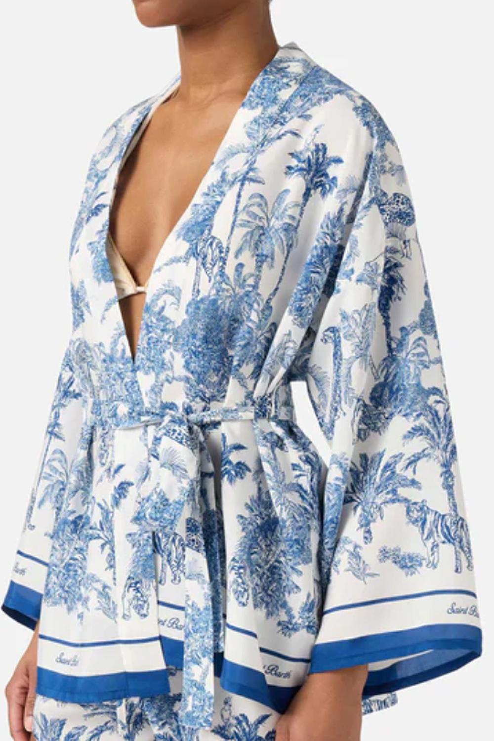 Kimono corto in seta con stampa toile de Jouy CYR0001 -08351L Mc2 Saint Barth 