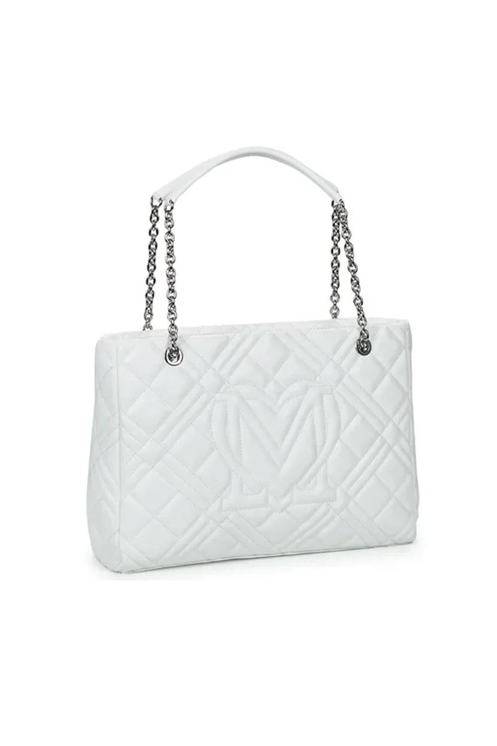 borsa quilted shopper a spalla effetto trapuntato con scritta love moschino in metallo e manici in catena con spallaccini 35 x 25 x 10cm JC4145PP0M LA0100 Love Moschino 