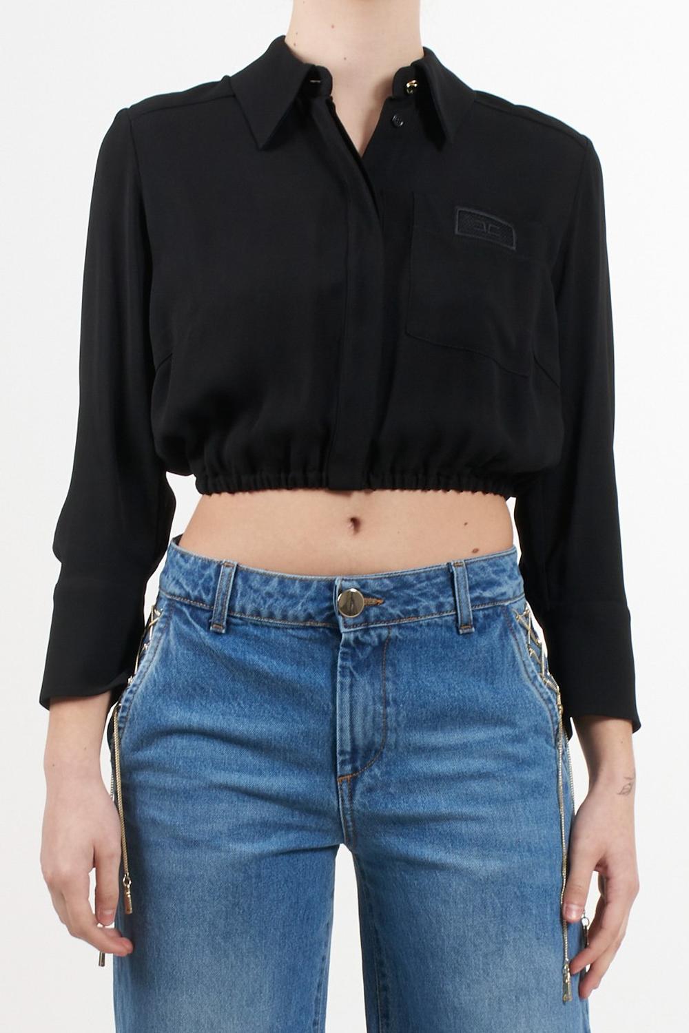 Camicia cropped in georgette con elastico<BR/> CA055 51E2110 Elisabetta Franchi 
