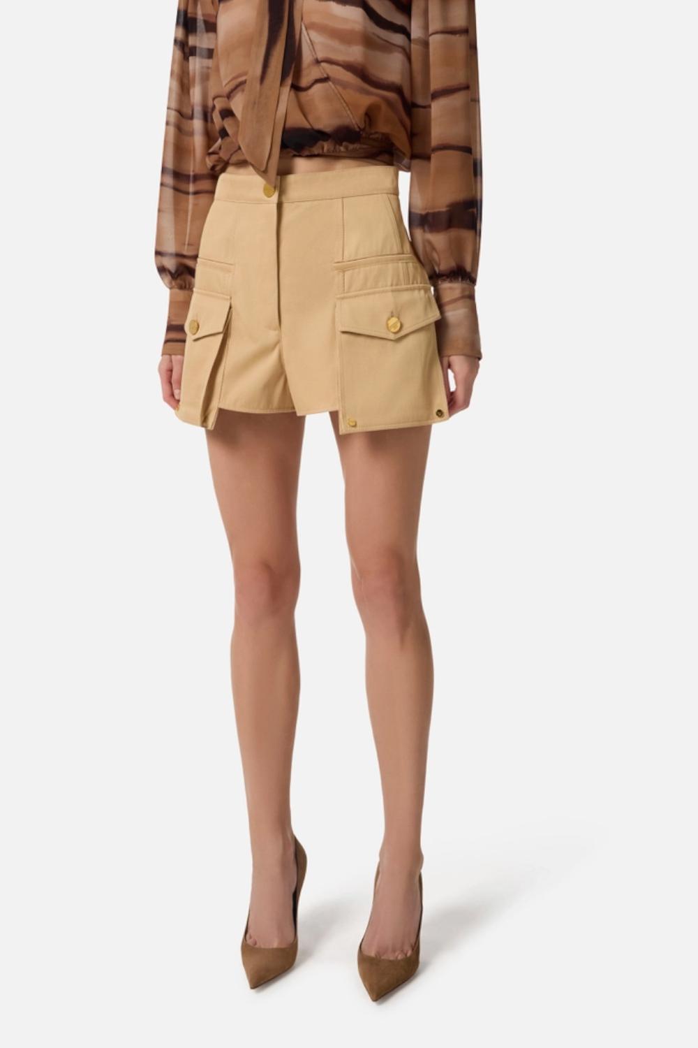Shorts Elisabetta Franchi in Gabardina di Cotone Stile Safari<BR/> SH006 61E2470 Elisabetta Franchi 