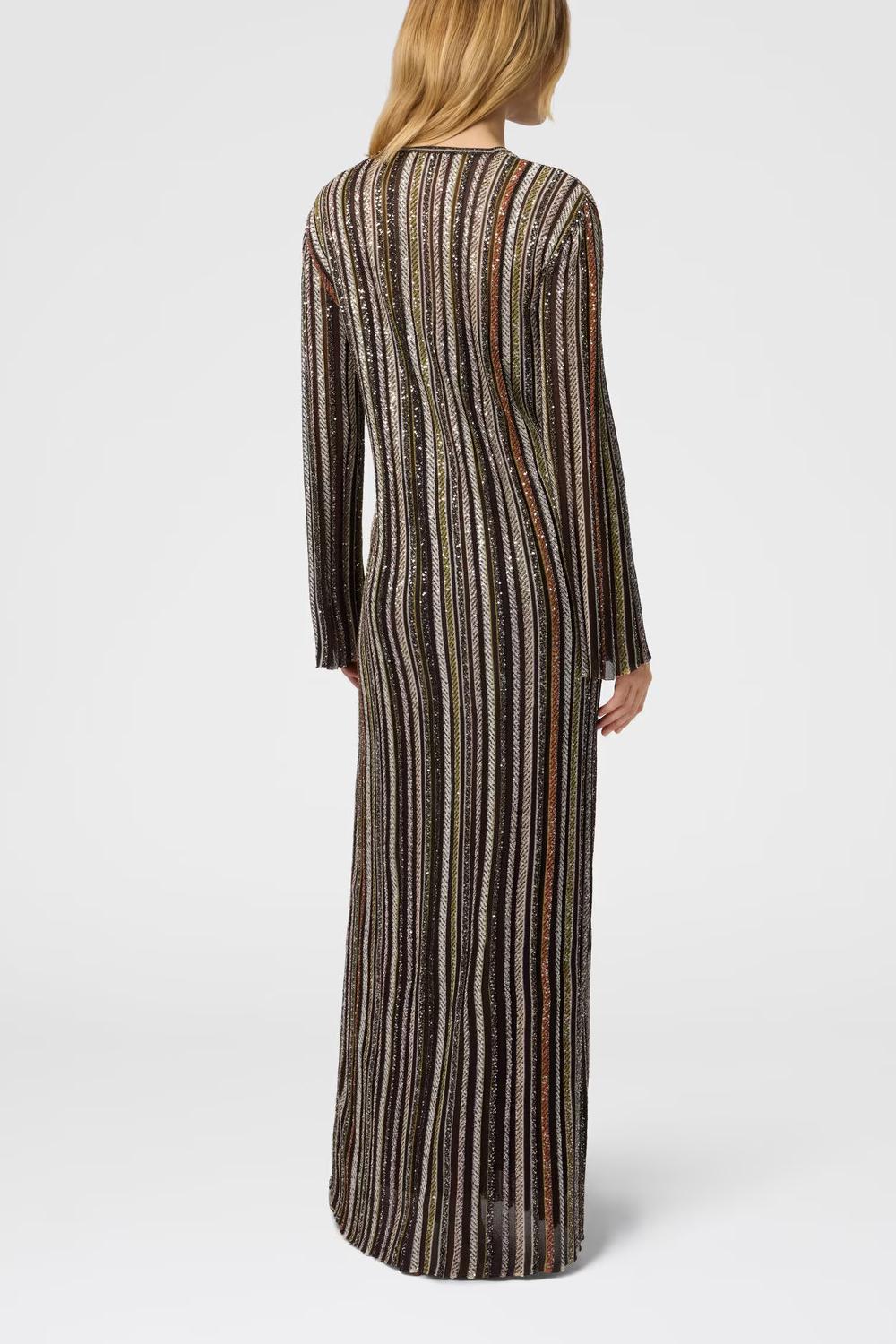 Abito lungo con scollo a V in maglia a righe spigata<BR/> DS25WG05 BK01C3SM9T5 Missoni 