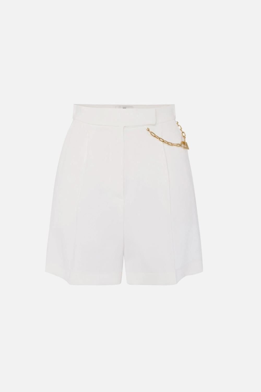 Shorts Elisabetta Franchi in Gabardina con Catenella Gioiello Dorata<BR/> SH005 61E2360 Elisabetta Franchi 