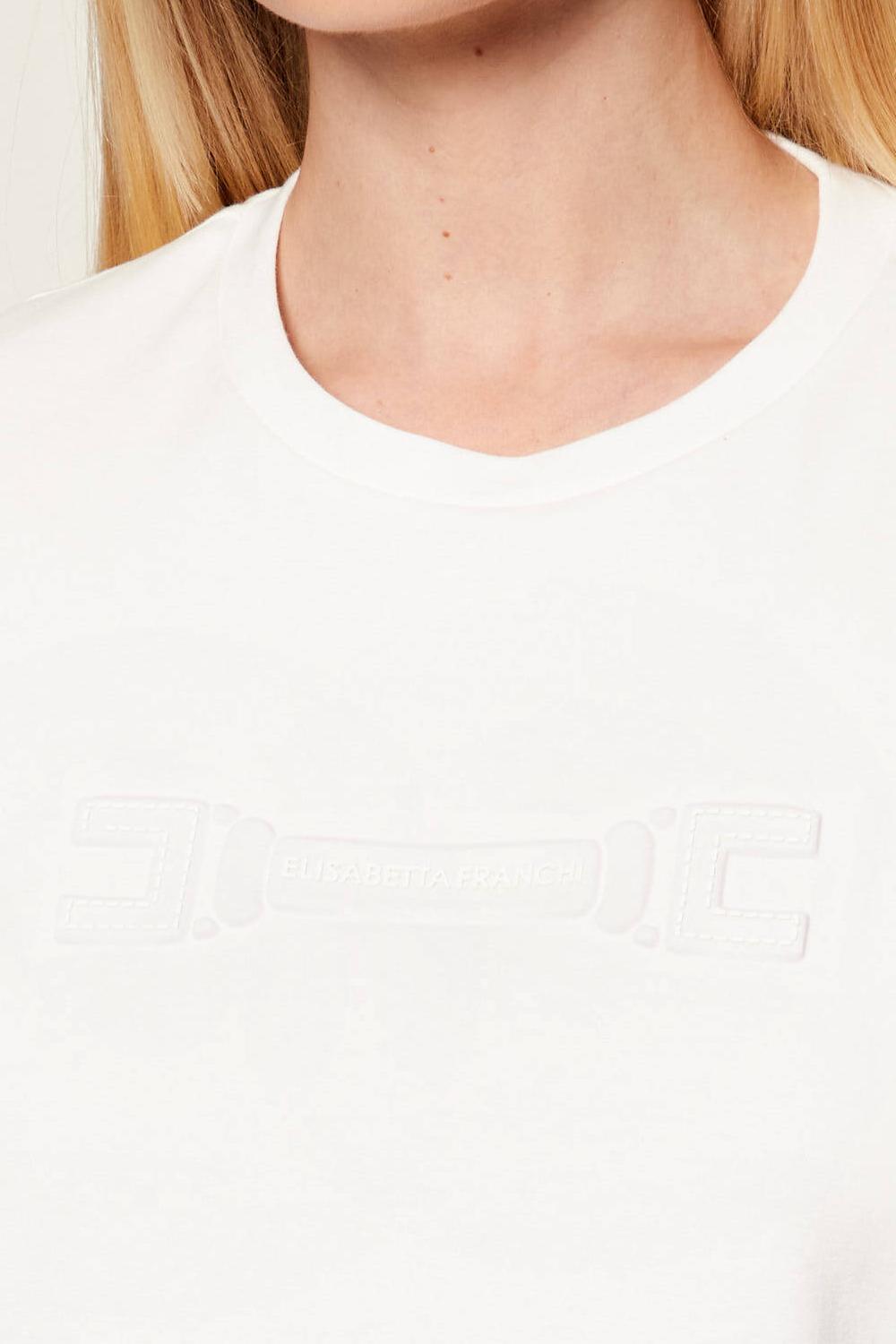 T-shirt Donna Elisabetta Franchi Bianca con Logo in Rilievo MA68P 61E2270 Elisabetta Franchi 