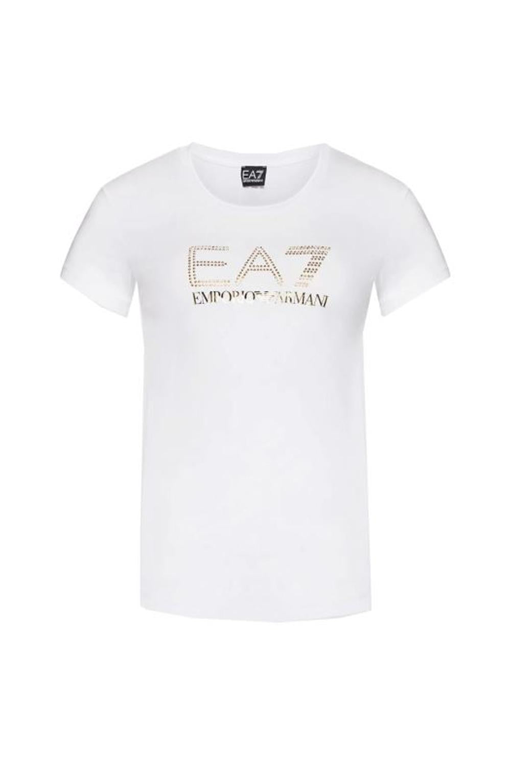 t-shirt basica in cotone con logo grande gold metal strass 8NTT67 TJDQZU0005 EA7 Emporio Armani 