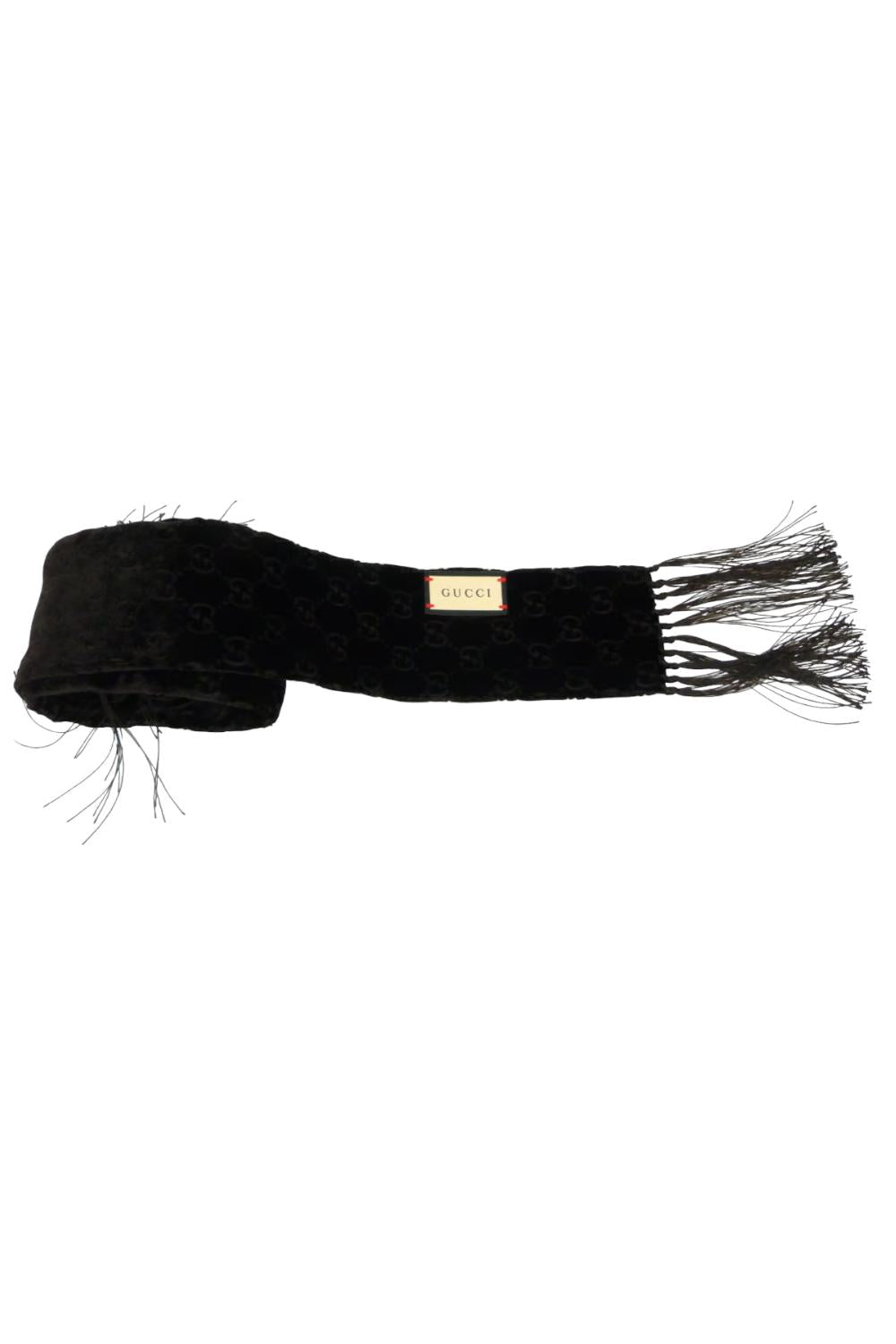 Sciarpa Gucci Sottile Nera in Misto Seta  Motivo Monogram con Frange 6693613GAF3 /1000 Gucci 
