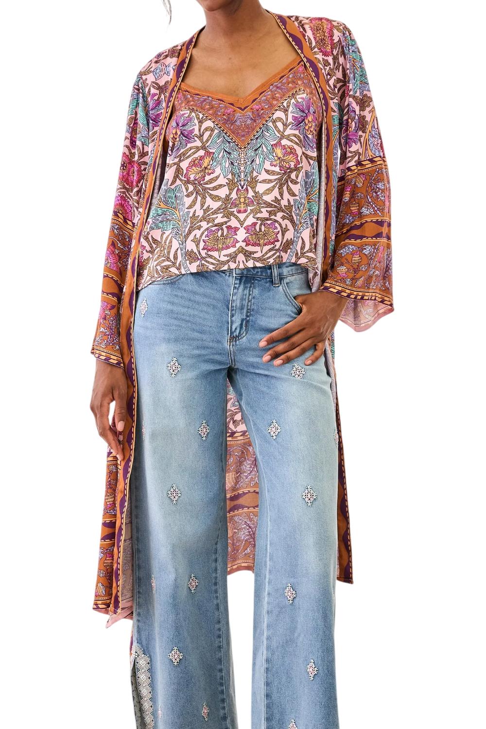 Kimono Lungo Donna a Fiori con Cintura in Vita GF.LIMASAN MAGENTA NKN Nekane 