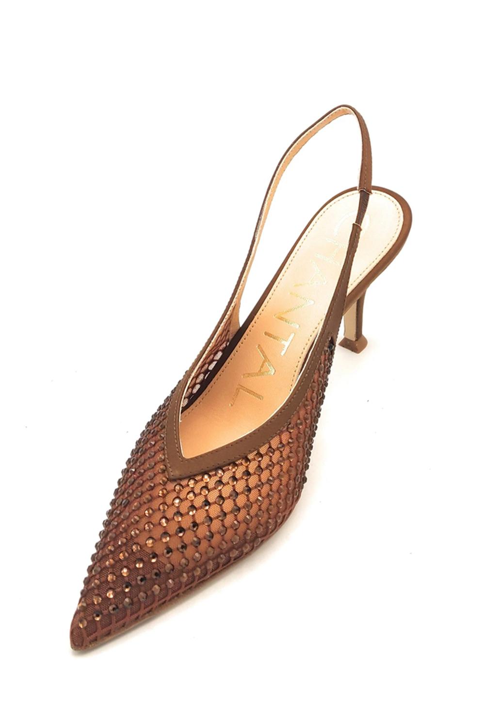 decollete modello chanel in raso con strass 3043 277CMARRONE Chantal 1962 