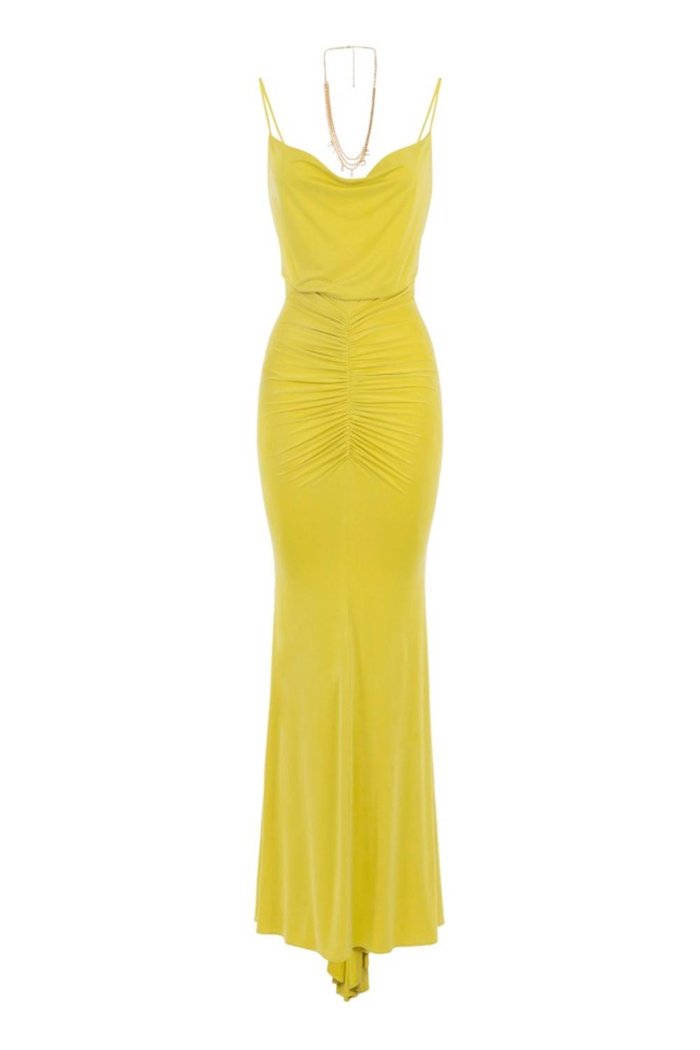 Draped cupro jersey red carpet dress