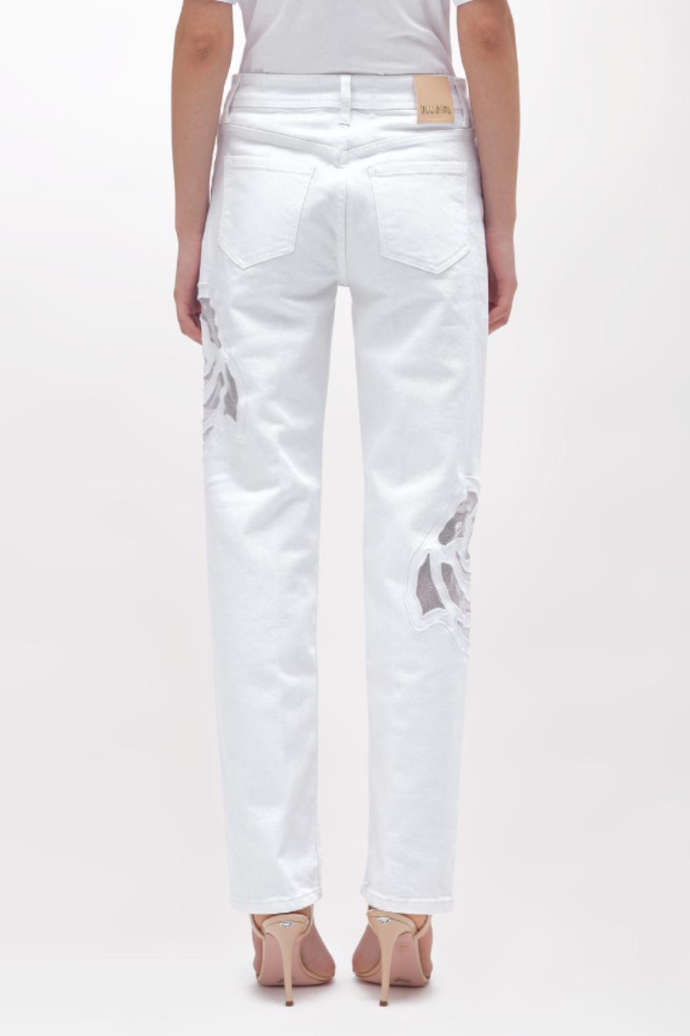 PANTALONI IN GABARDINA CON ROSE INTAGLIATE<BR/> RA5116 T691014300 Blugirl 