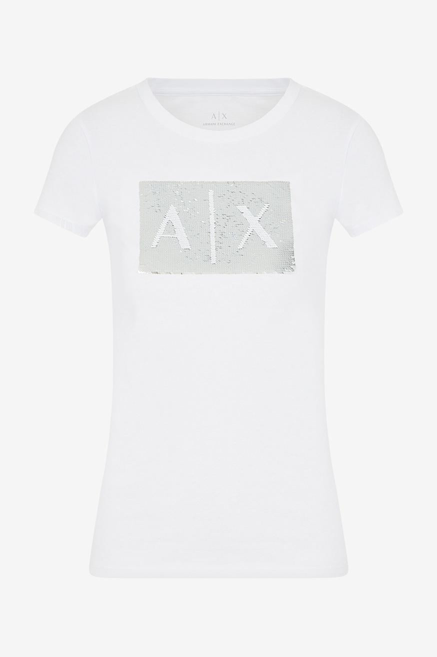 T-shirt slim fit con logo con paillettes Armani Exchange A | X<BR/> 8NYTDL YJ73Z6110 Armani Exchange 