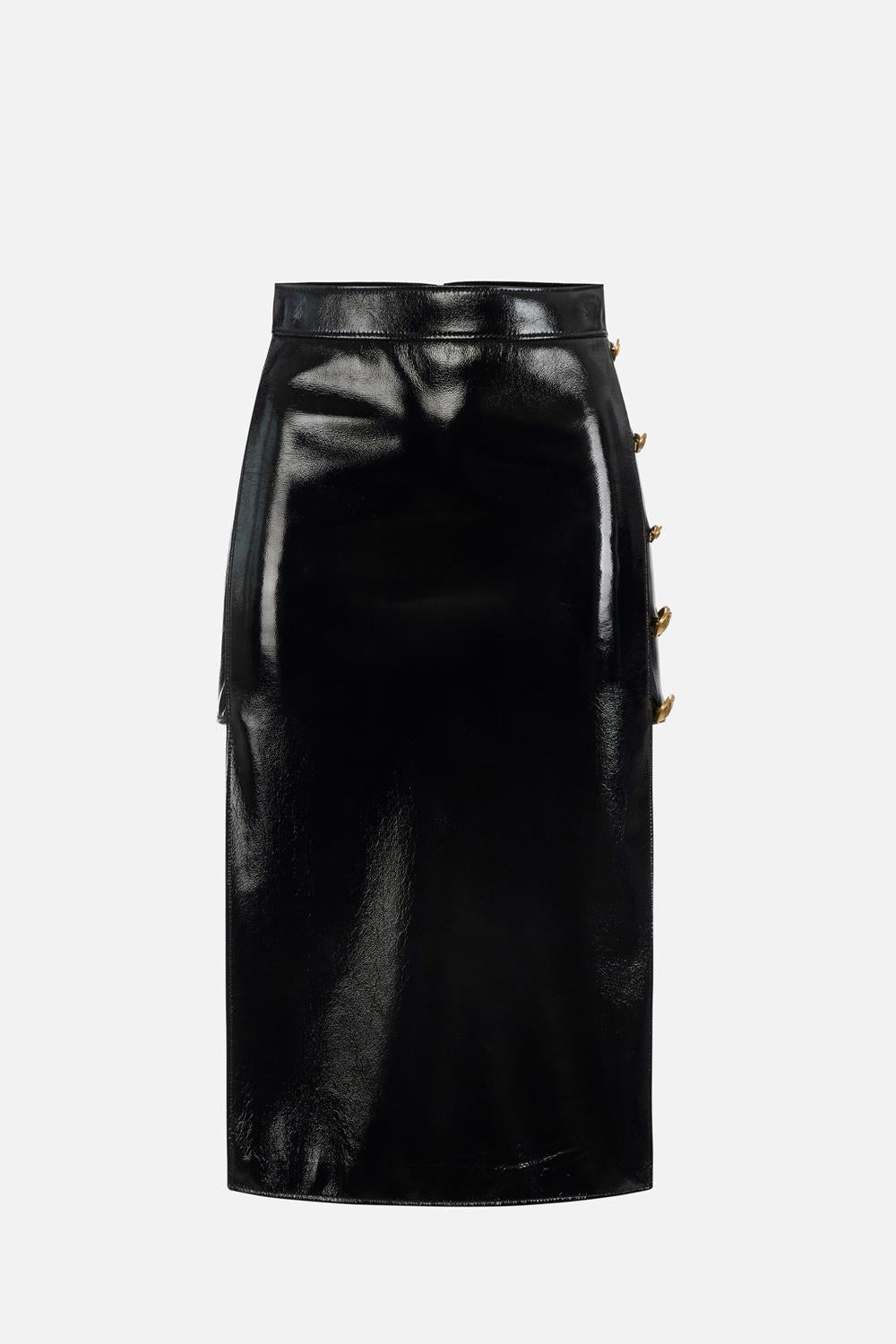 Gonna in vinile con bottoni gioiello<BR/> GO127 57E2110 Elisabetta Franchi 