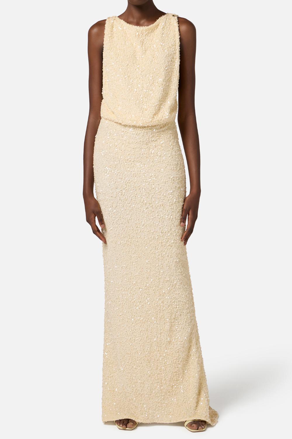 Abito Red Carpet in paillettes con dettaglio logo<BR/> ABR52 52E2DC7 Elisabetta Franchi 