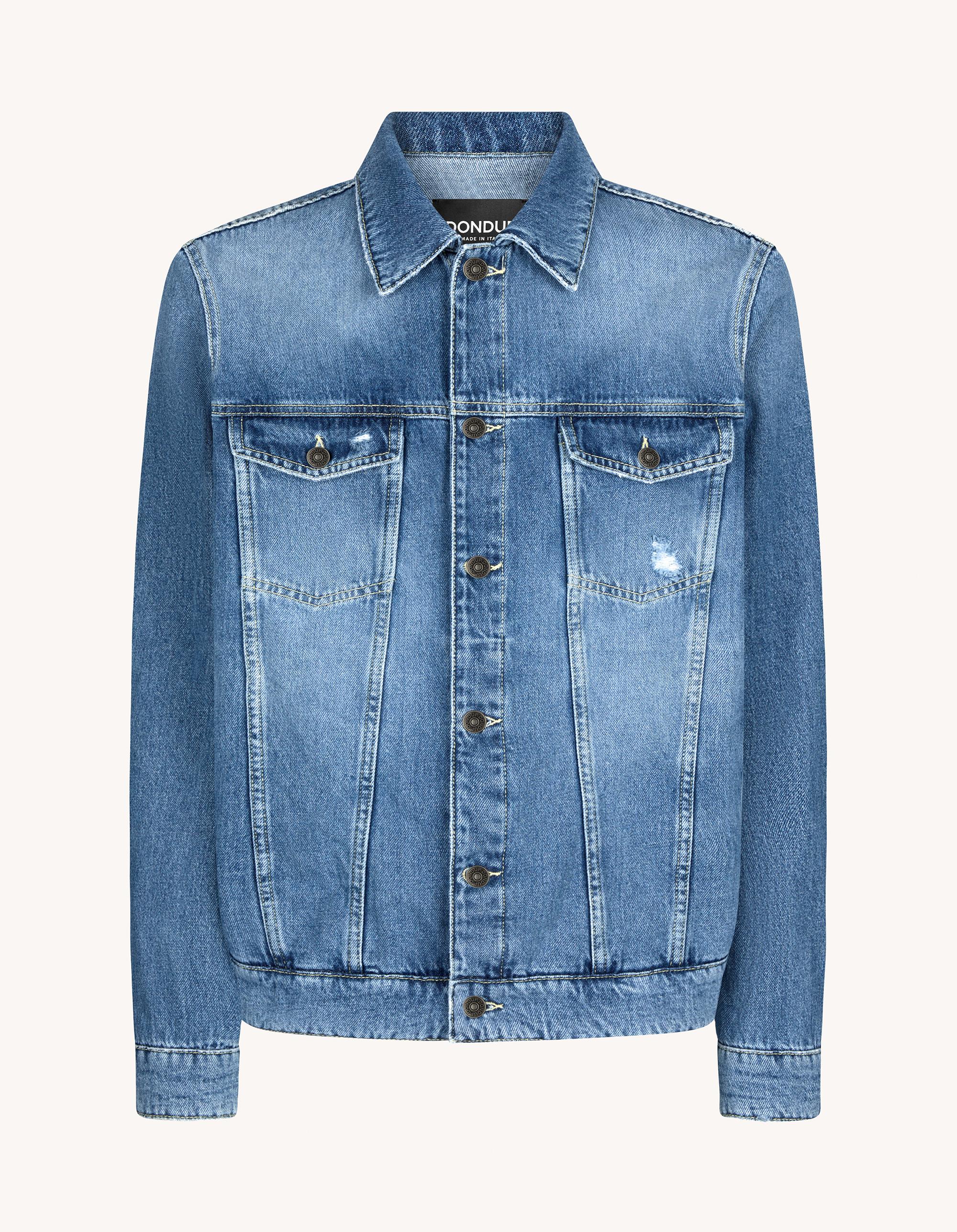 giubbotto di jeans in denim lavato convestibilità adulta morbida e lunga UJ812 DF0290U-IYT800 Dondup 