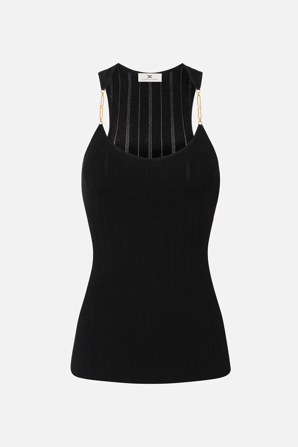 Top in maglia a costine con dettagli à jour<BR/> TK52B 56E2110 Elisabetta Franchi 