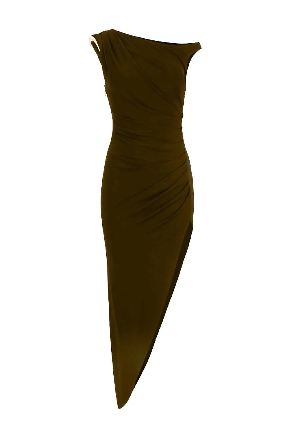 Abito Monospalla Elisabetta Franchi in Jersey Crêpe con Spacco Asimmetrico AB906 61E2EV9 Elisabetta Franchi 
