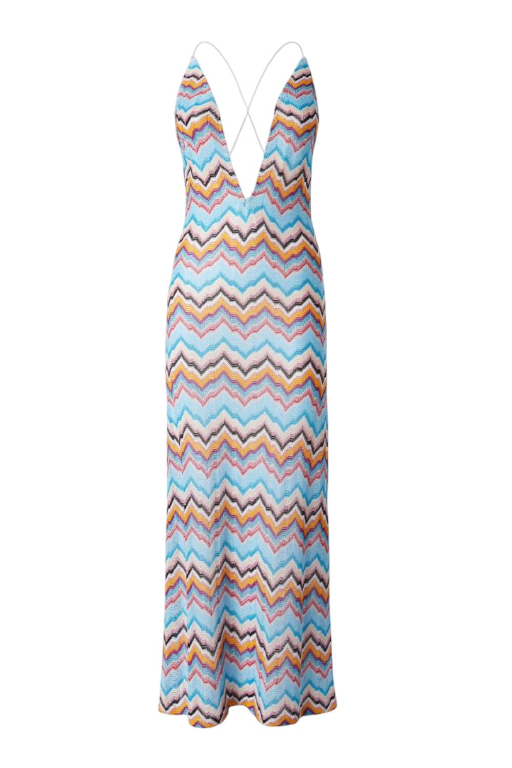 abito lungo smanicato, con scollo profondo sotto il seno, schiena scoperta e fantasia zigzag MS25SQ2O BC005JS72LG Missoni 