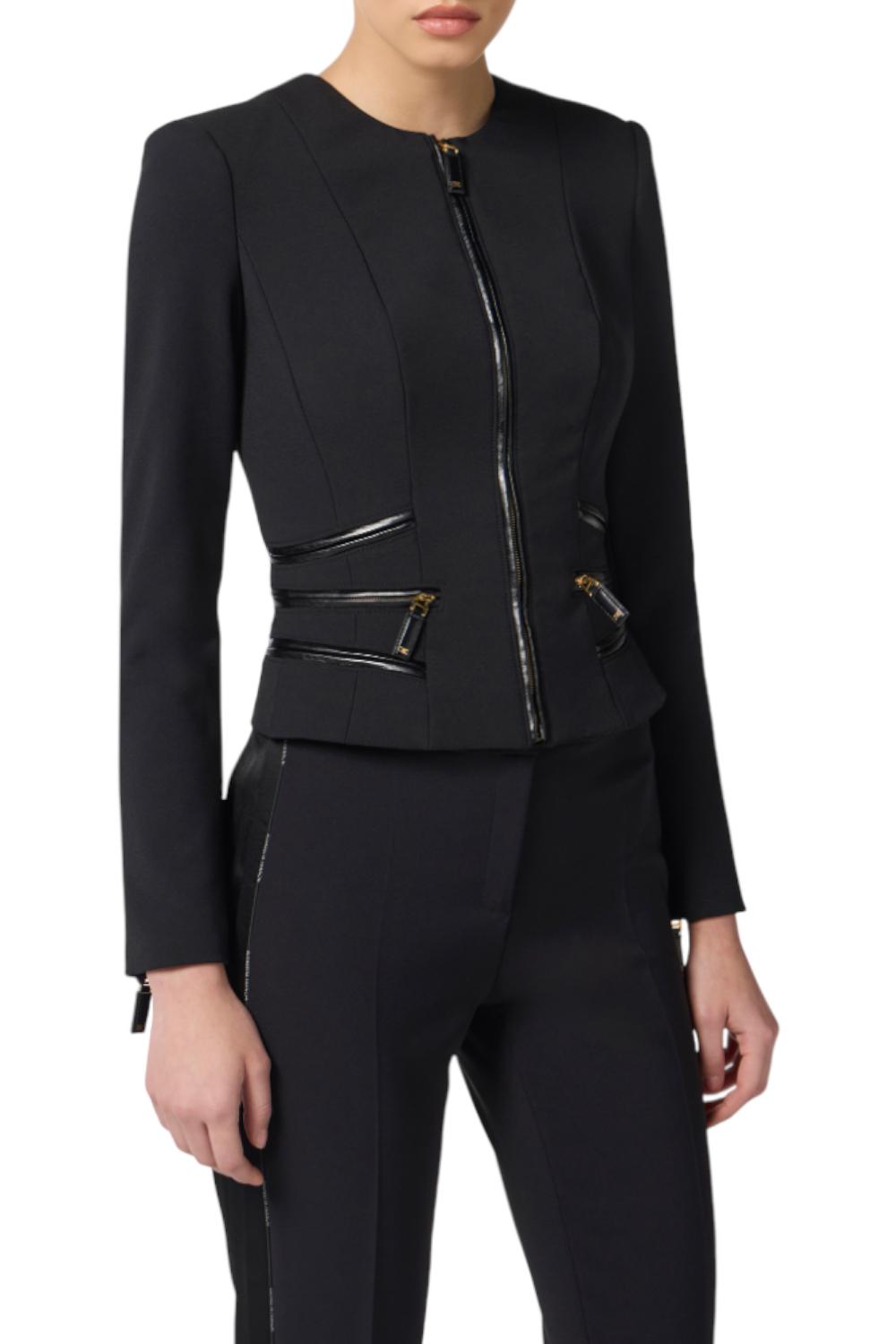 Giacca in doppio crêpe con dettagli zip<BR/> GI173 56E2110 Elisabetta Franchi 