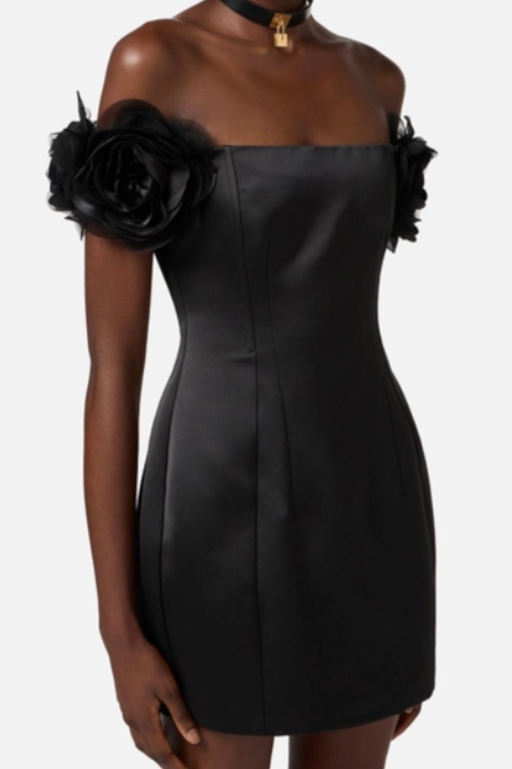 Abito in Duchesse con Fiori Applicati<BR/> ABT51 52E2110 Elisabetta Franchi 