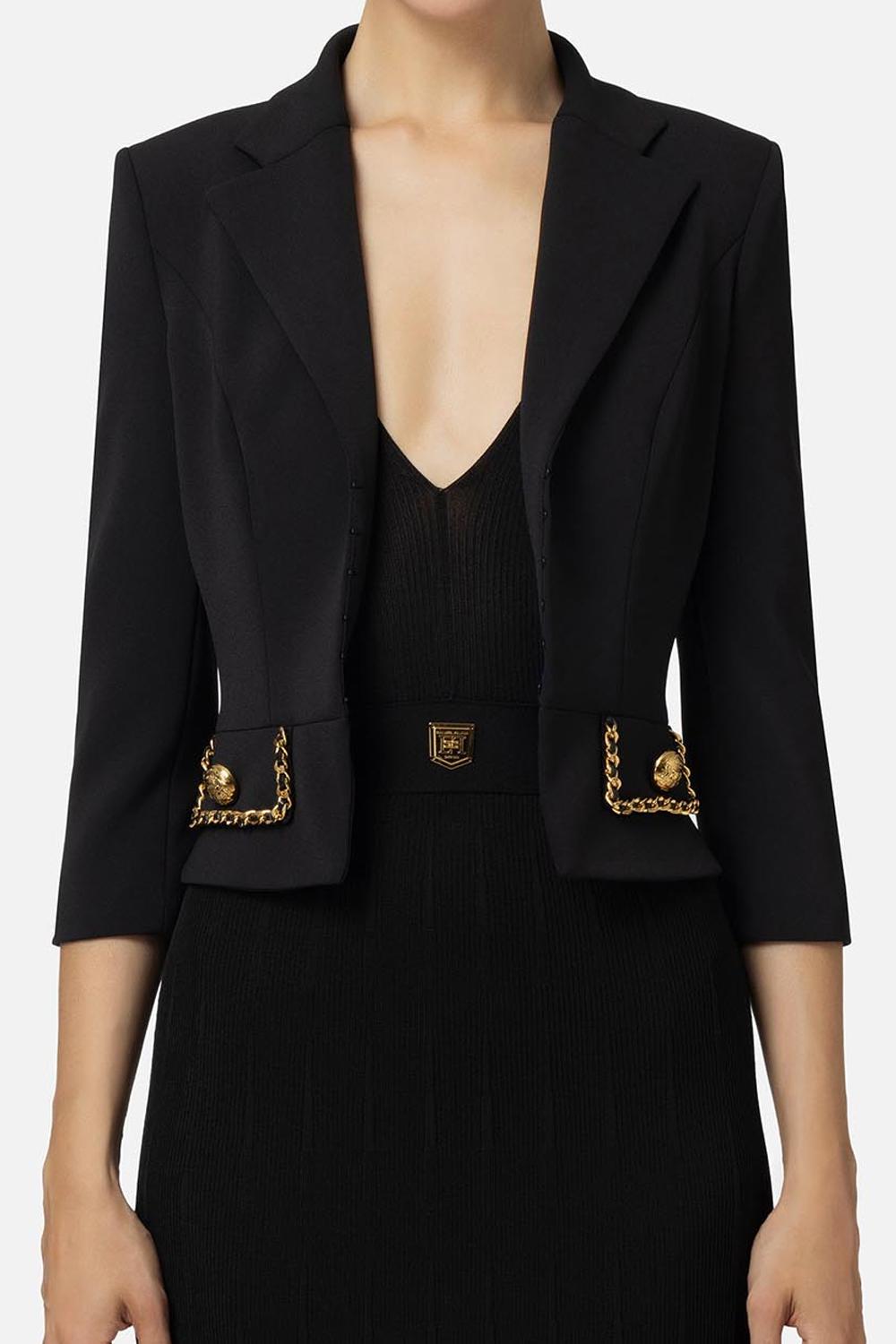 Giacca cropped in crêpe stretch con catena<BR/> GIT85 46E2110 Elisabetta Franchi 