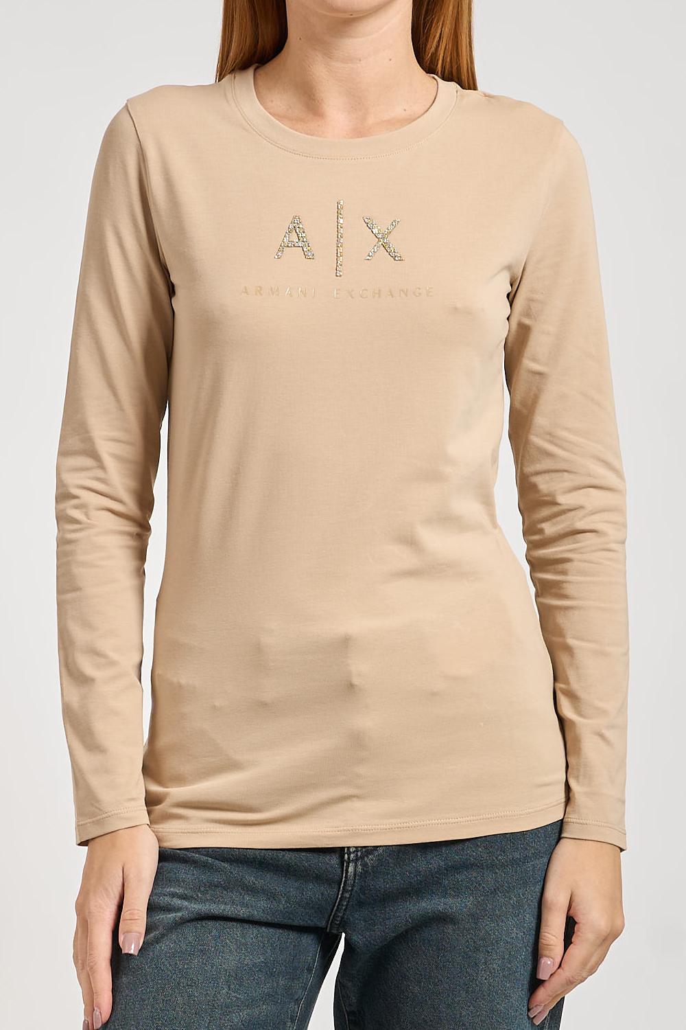 T-shirt a Manica Lunga con Logo A|X in Strass XW001365 AF16294U1051 Armani Exchange 