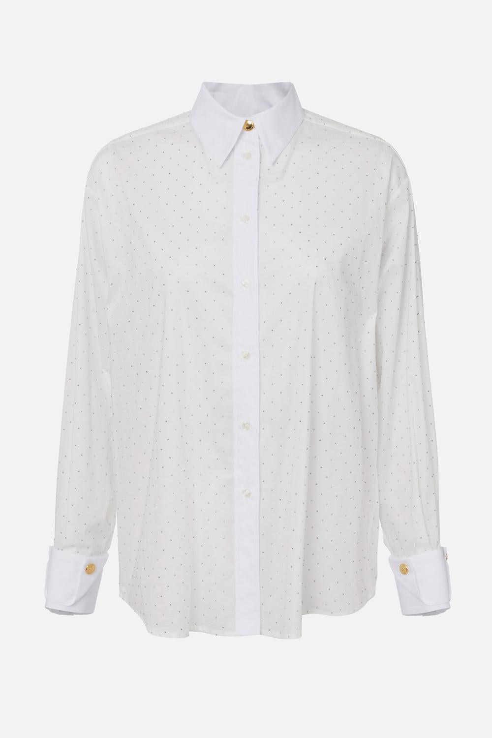 Camicia over in popeline con strass<BR/> CA004 51E2100 Elisabetta Franchi 