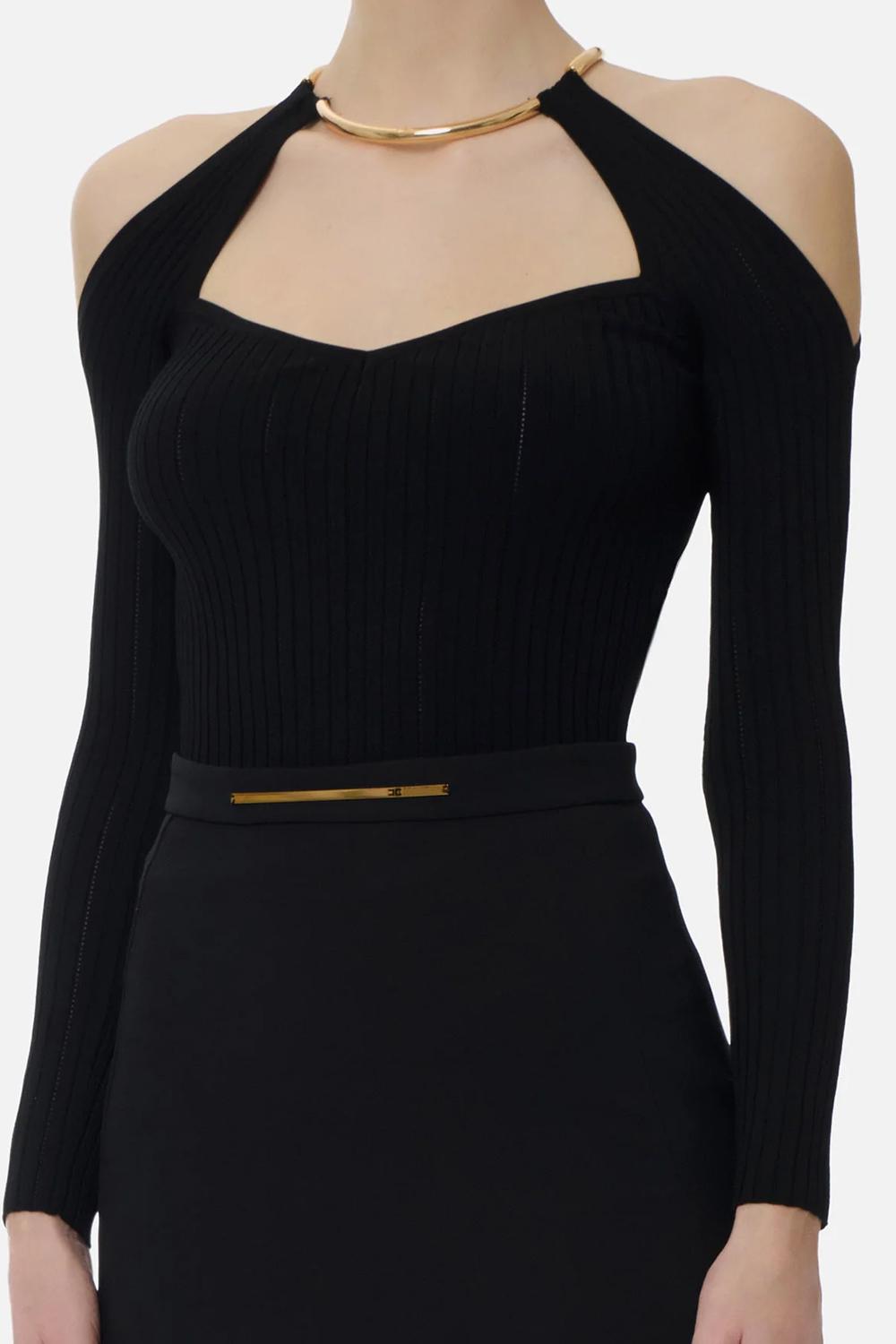 Maglia in misto viscosa e nylon con collana gioiello MK89S 61E2110 Elisabetta Franchi 