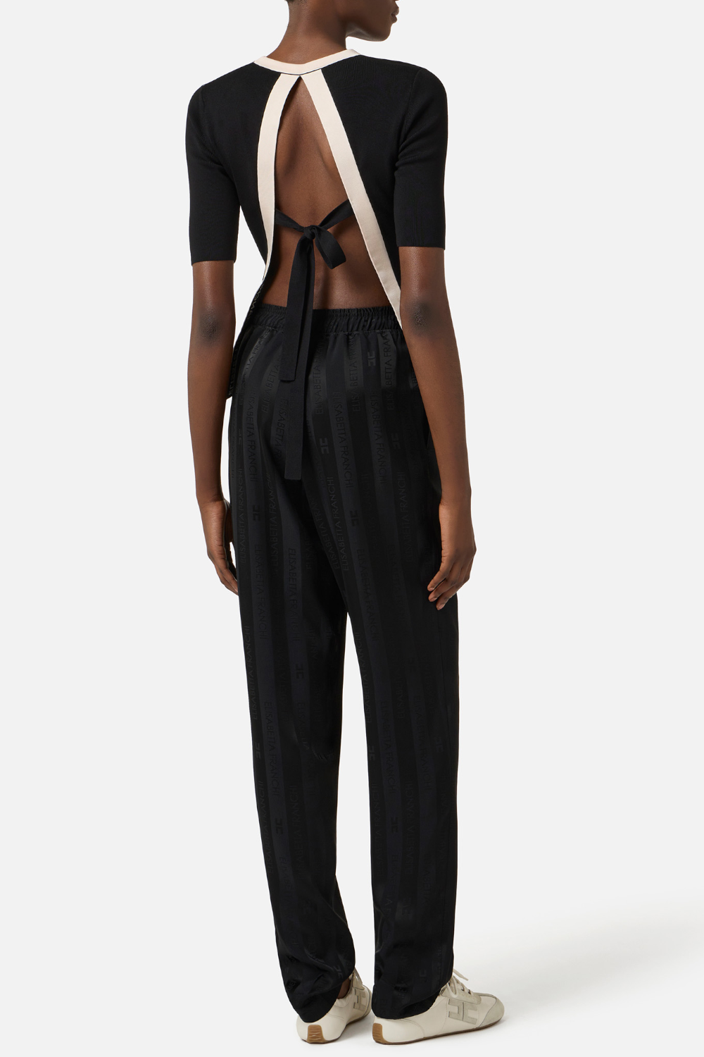 Top Elisabetta Franchi in Maglia con Girocollo, Maniche ¾ e Logo Jacquard MK67S 61E2685 Elisabetta Franchi 