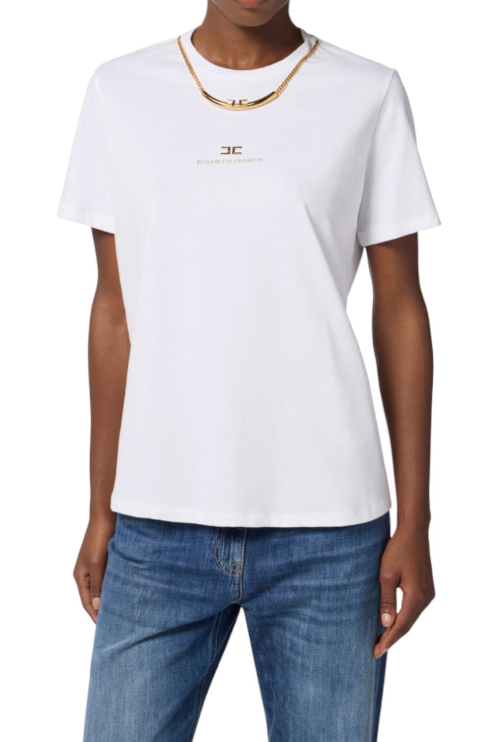 T-shirt in jersey di cotone con collana<BR/> MA028 56E2270 Elisabetta Franchi 