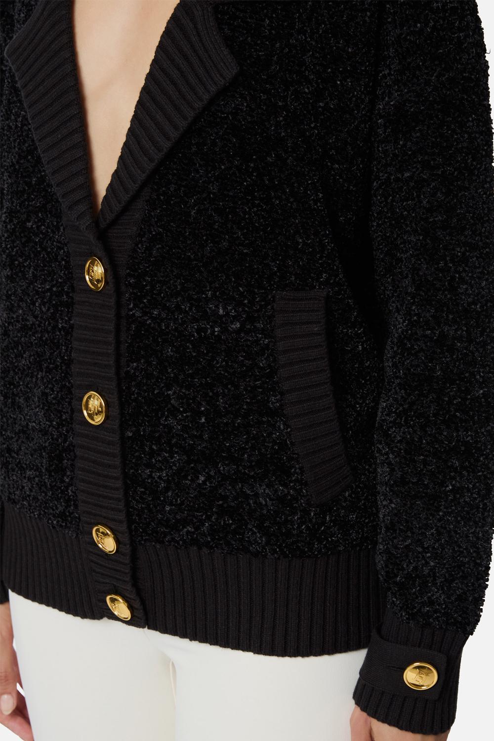 Cardigan in ciniglia bouclé con bottoni gioiello<BR/> MK44S 57E2110 Elisabetta Franchi 