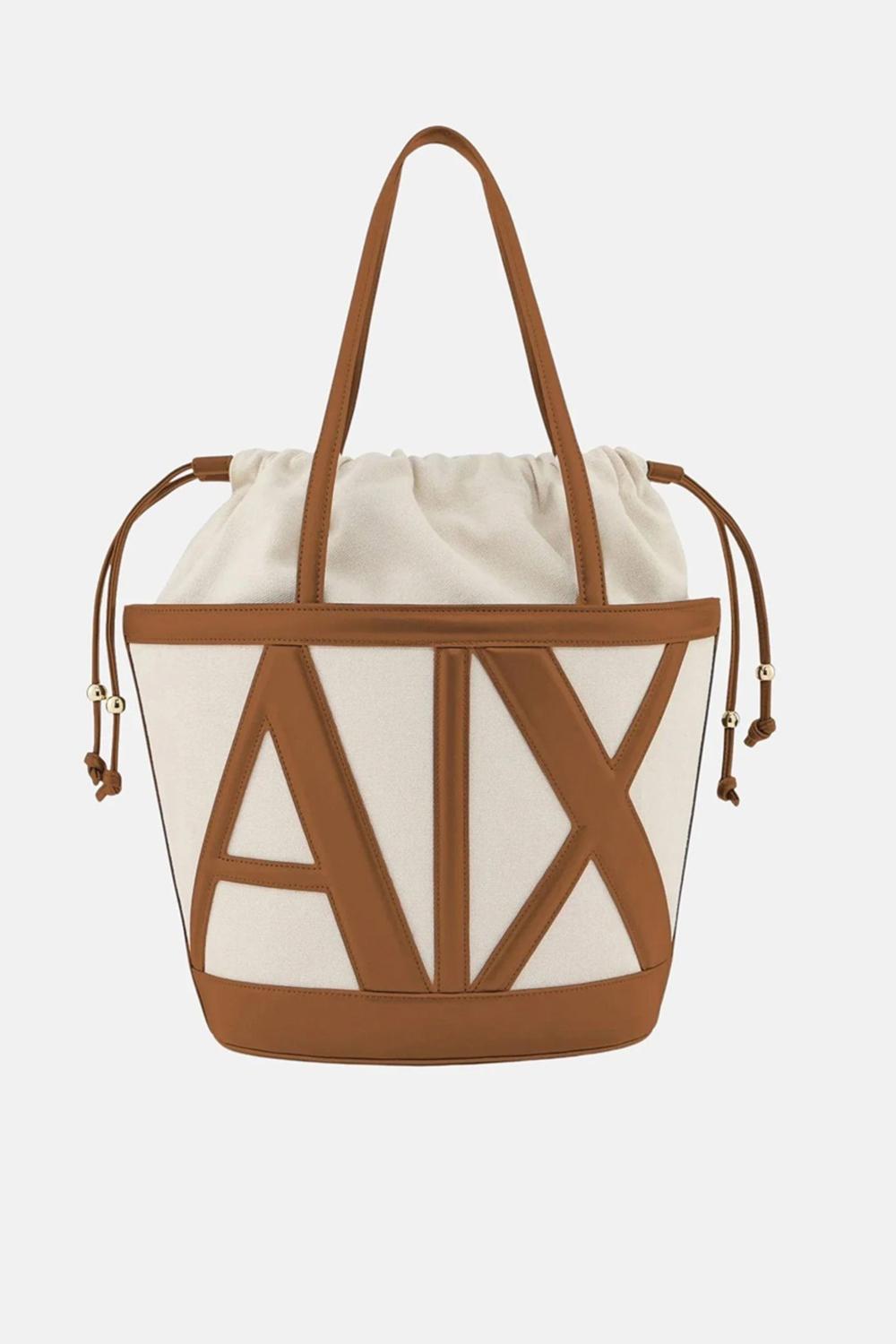 ARMANI EXCHANGE Shopper beige e cuoio con logo XW002183 AF22635M6261 Armani Exchange 