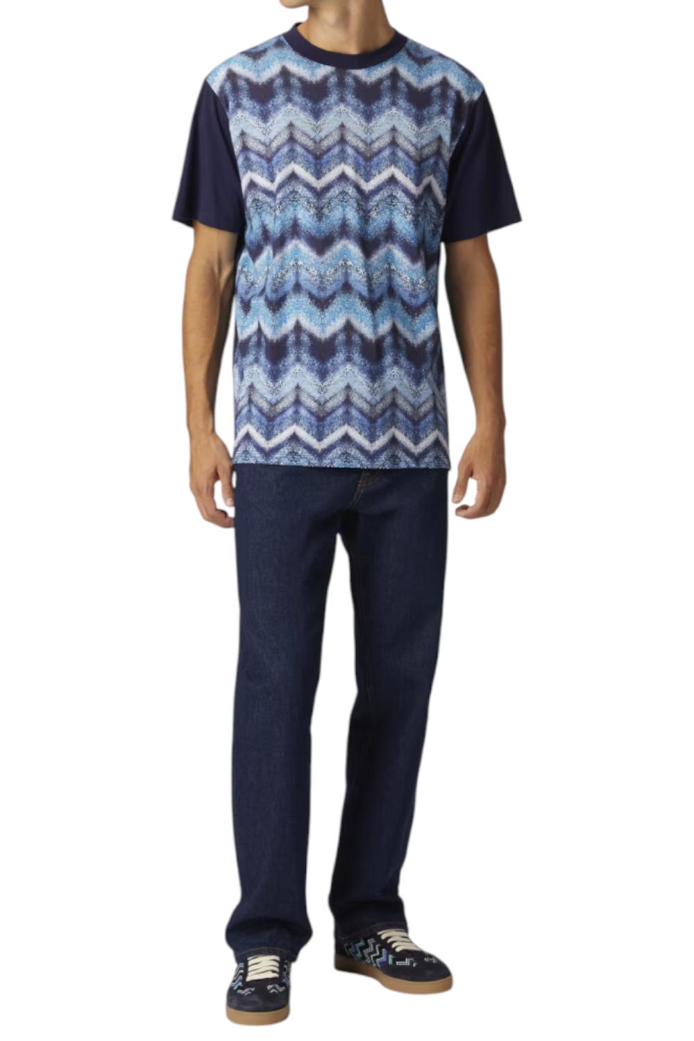 T-shirt girocollo in cotone stampa zig zag effetto aerografo<BR/> US25SL0E BJ00MYS72JQ Missoni 