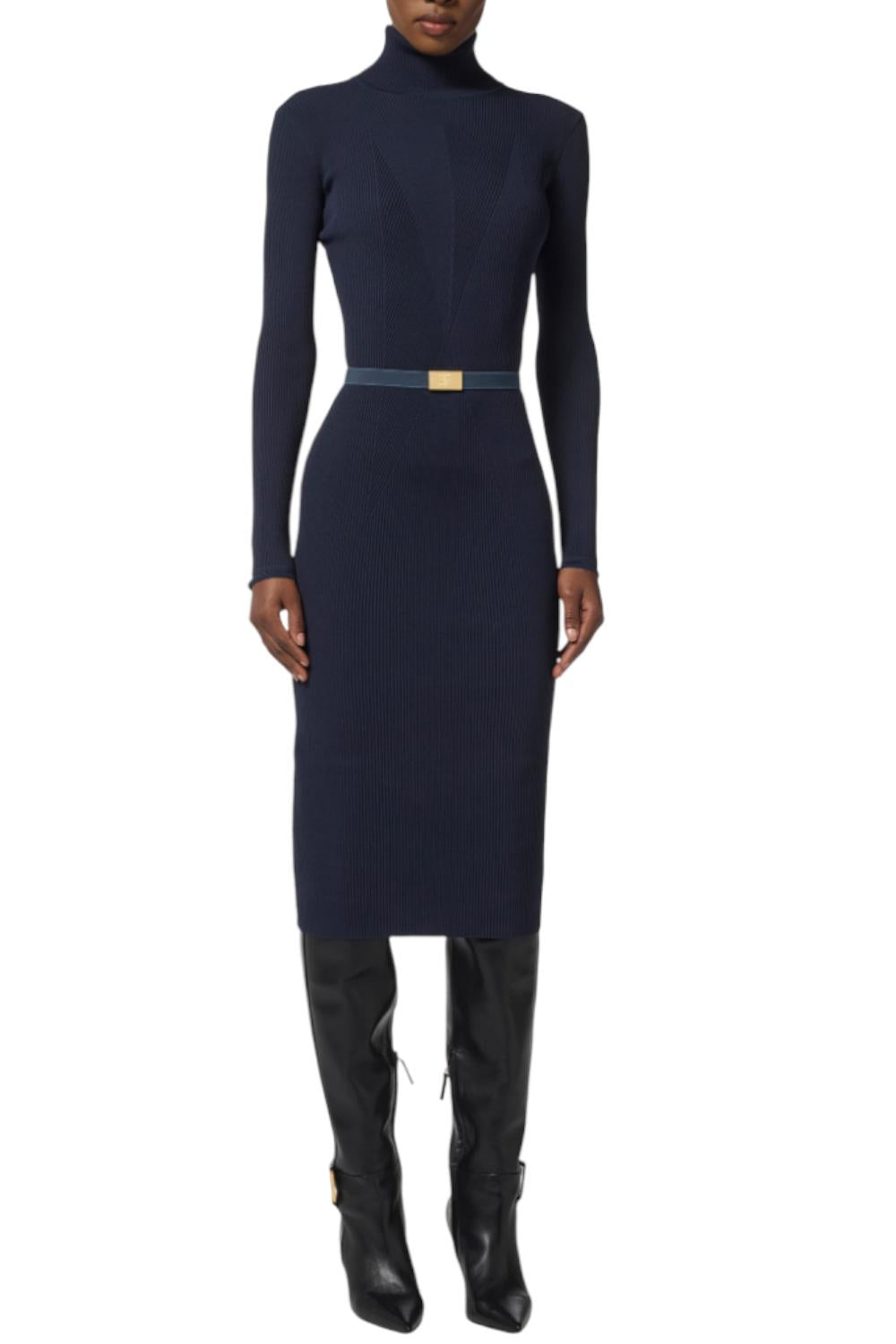 Abito in maglia a costine con cintura<BR/> AM07B 56E2EA8 Elisabetta Franchi 