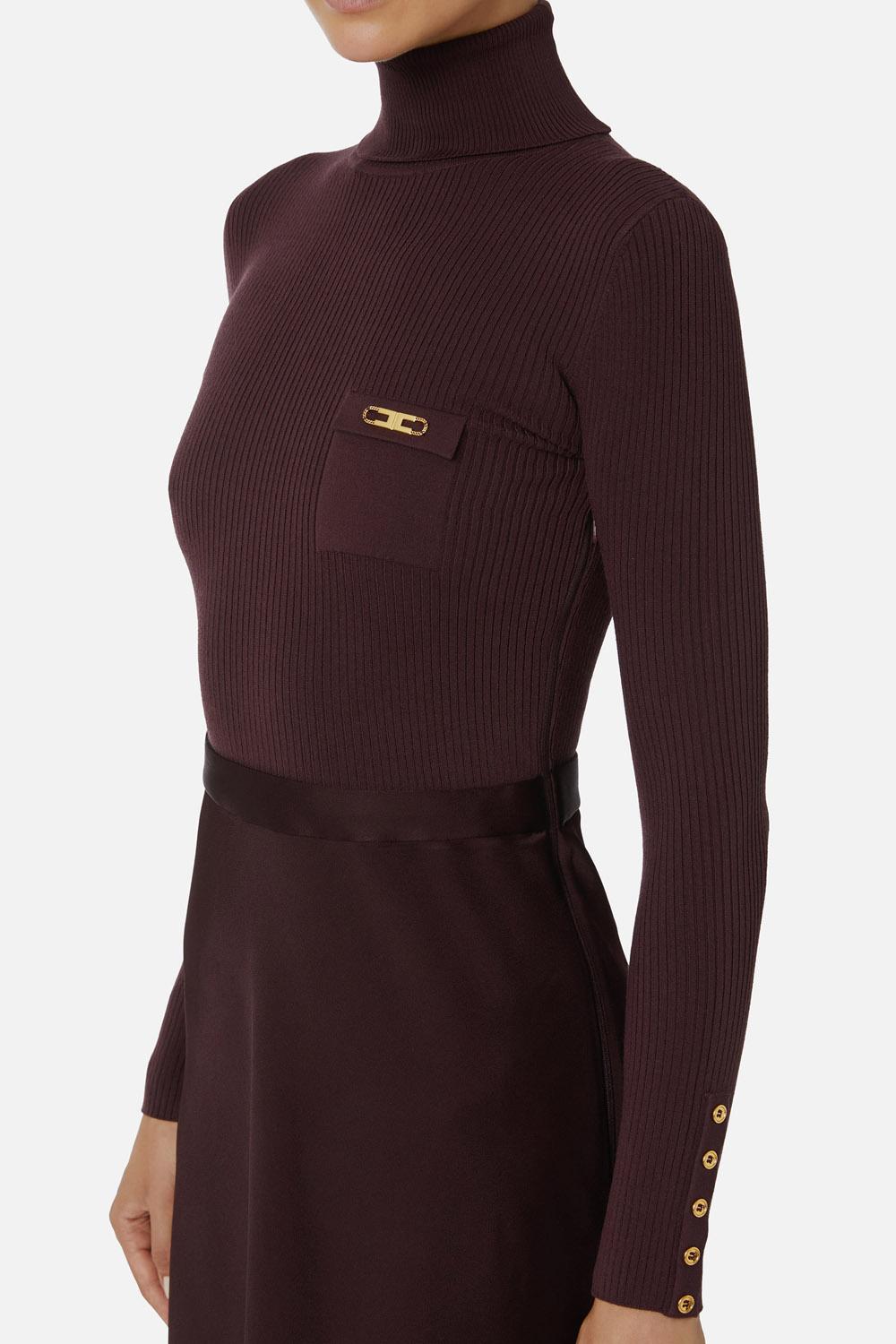 Abito in maglia a costine e raso con taschino<BR/> AM06B 56E2EA4 Elisabetta Franchi 