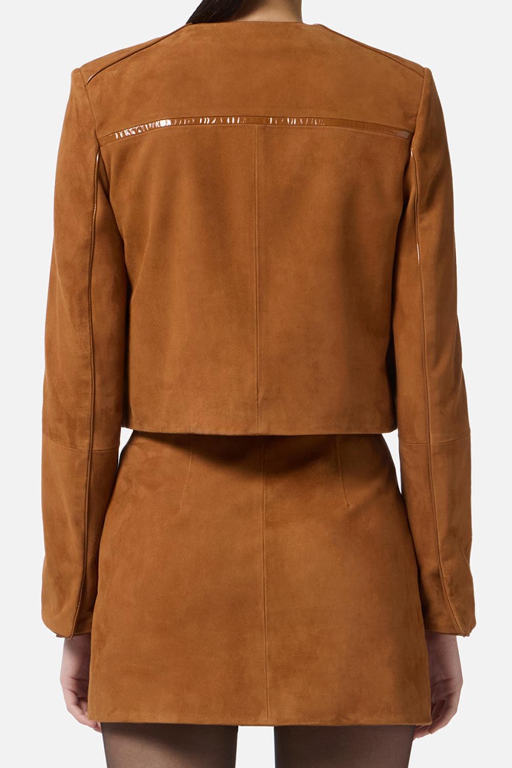 Giacca in suede con dettagli in vinile<BR/> GD53G 56E2EC1 Elisabetta Franchi 