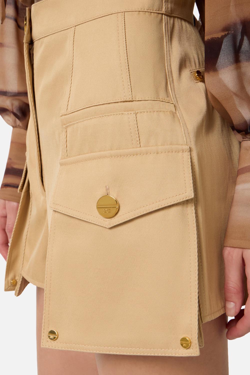 Shorts Elisabetta Franchi in Gabardina di Cotone Stile Safari<BR/> SH006 61E2470 Elisabetta Franchi 