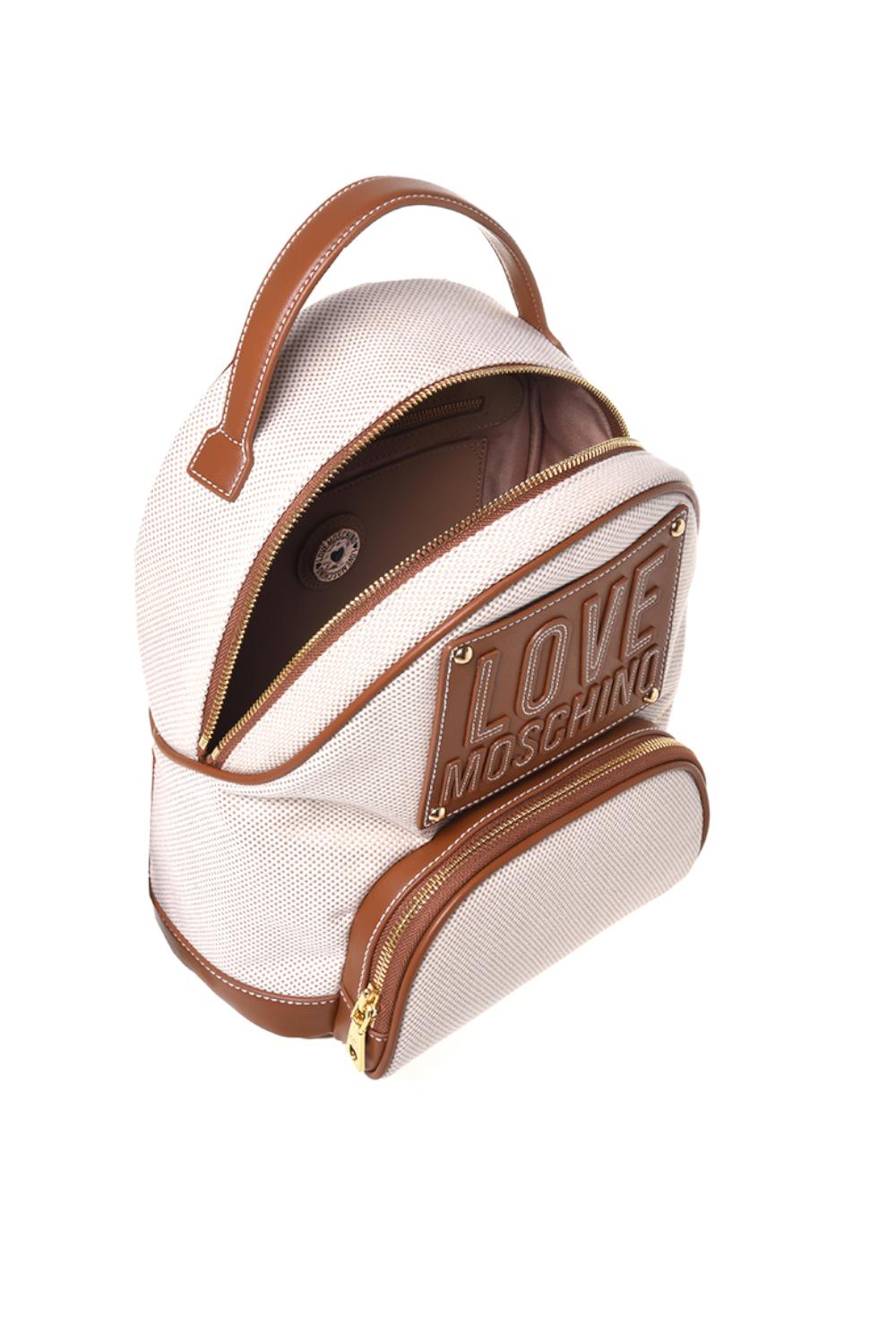 Zaino Love Moschino in canvas beige ed ecopelle cuoio con logo lettering JC4063PP1O LZ110A Love Moschino 
