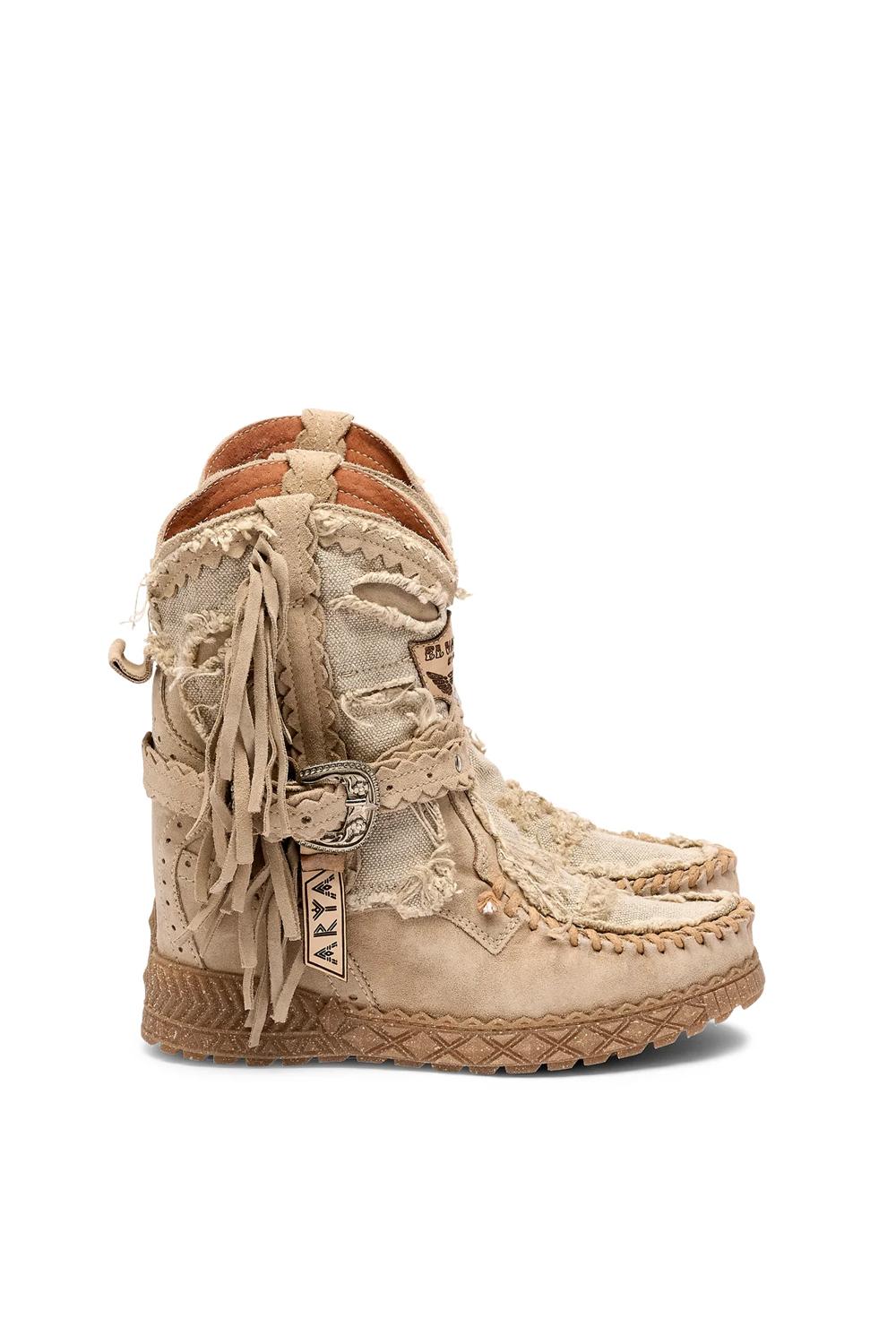 Stivale basso con Zeppa Interna in Pelle e Lino ARYA LIMITED WASHED LINEN El Vaquero Italy 