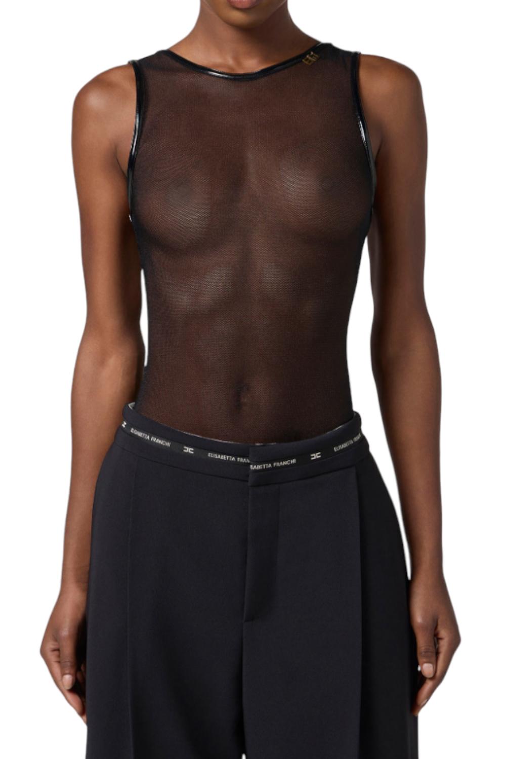 Body in tulle con dettagli in vinile<BR/> BO013 57E2110 Elisabetta Franchi 