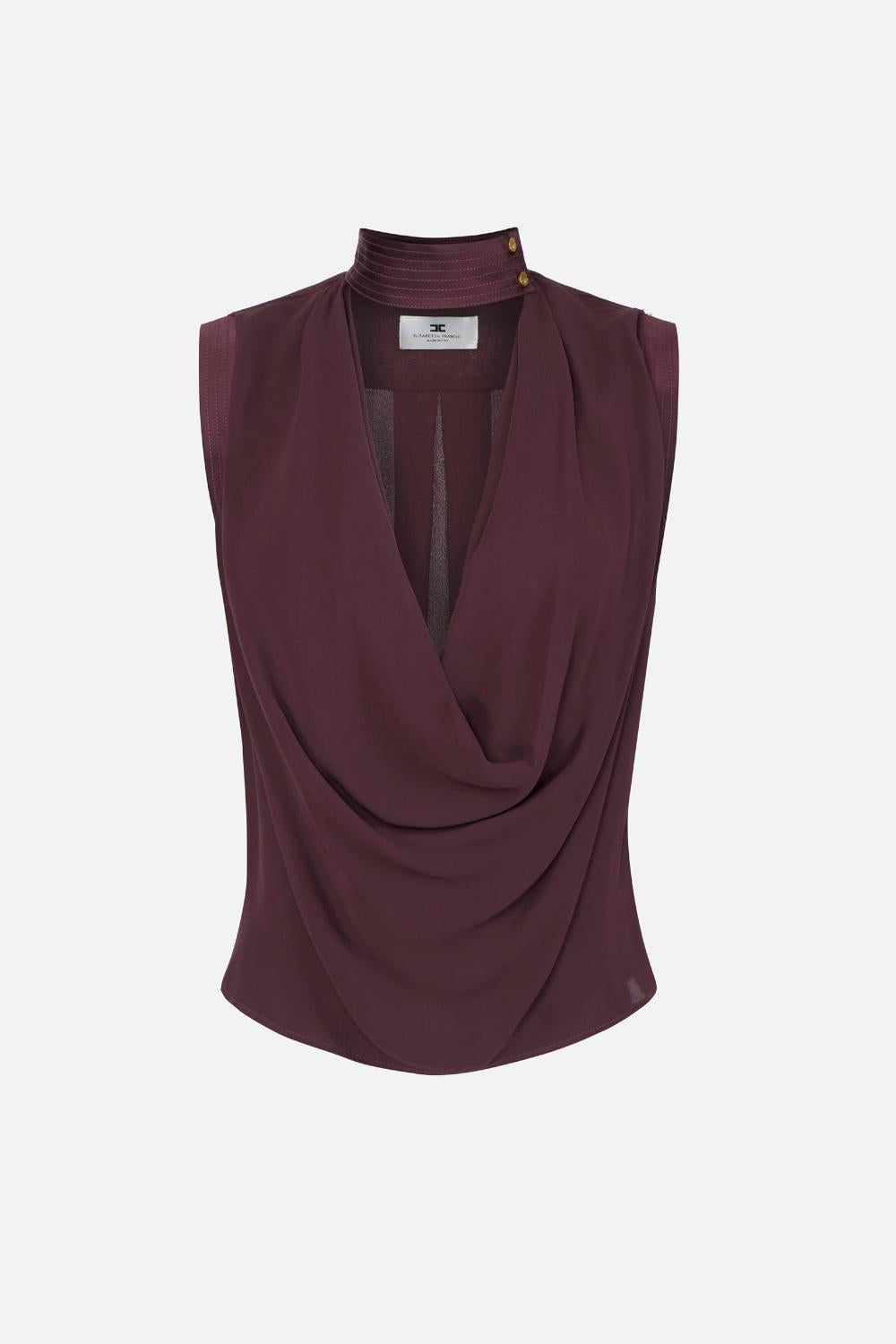 Top Elisabetta Franchi in Georgette di Viscosa con Bottoni Gioiello CA134 61E2644 Elisabetta Franchi 