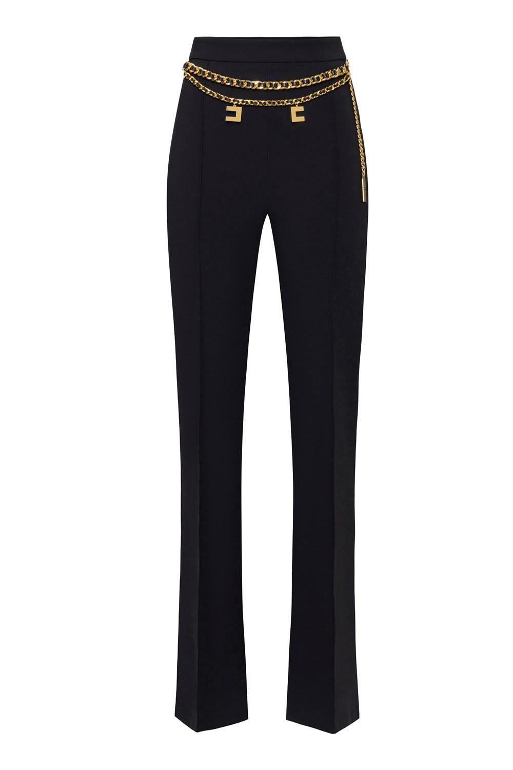 Pantalone a palazzo in crêpe stretch con cintura<BR/> PAT35 46E2110 Elisabetta Franchi 